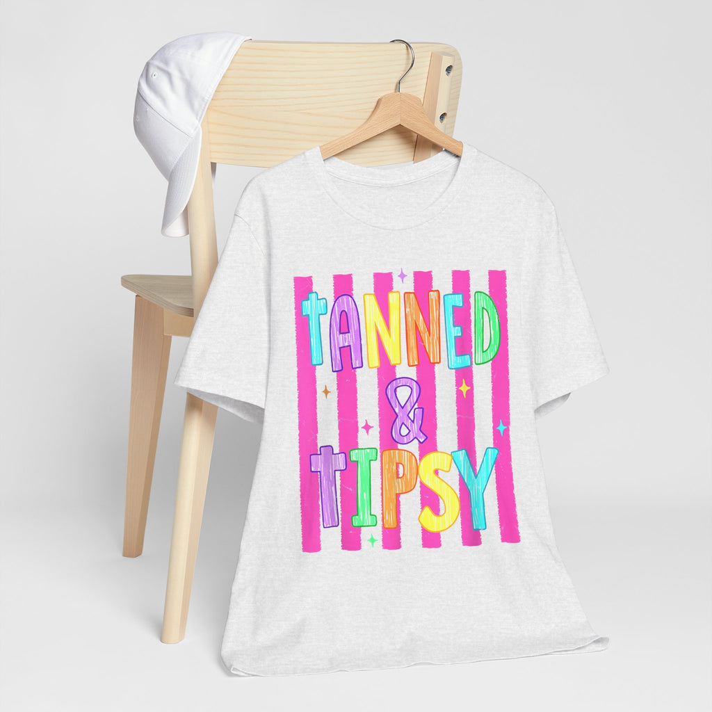 T-Shirt — "Tanned & Tipsy" Colorful Beach Party Graphic Tee