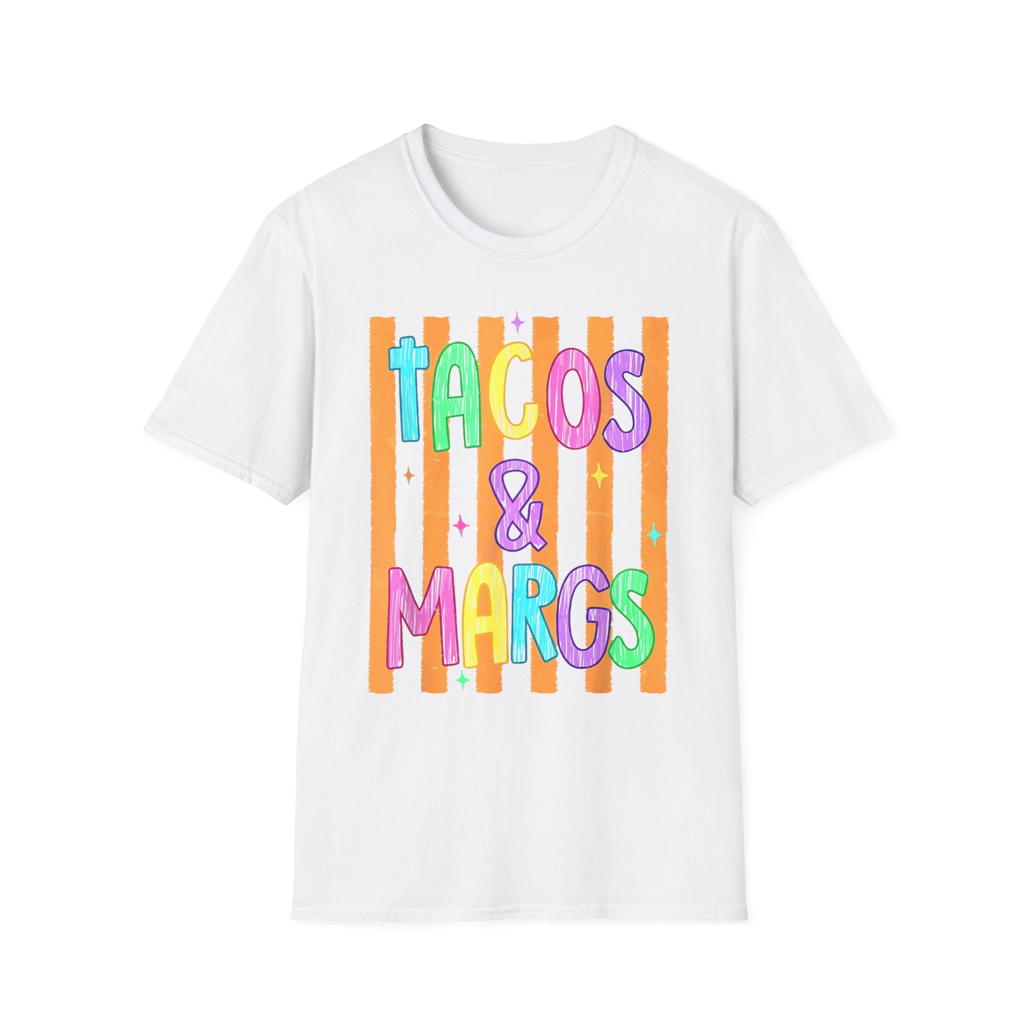 T-Shirt — "Tacos & Margs" Colorful Striped Graphic Tee