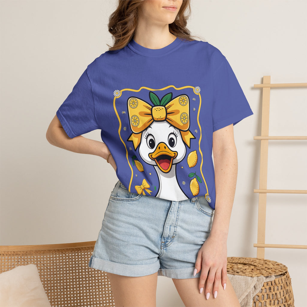 Cute Lemon Duck T-Shirt — Whimsical Duck with Bow Graphic Tee