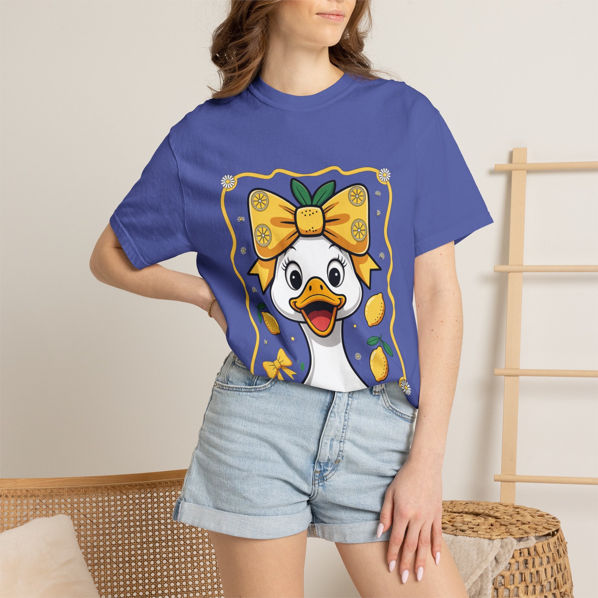 Cute Lemon Duck T-Shirt — Whimsical Duck with Bow Graphic Tee