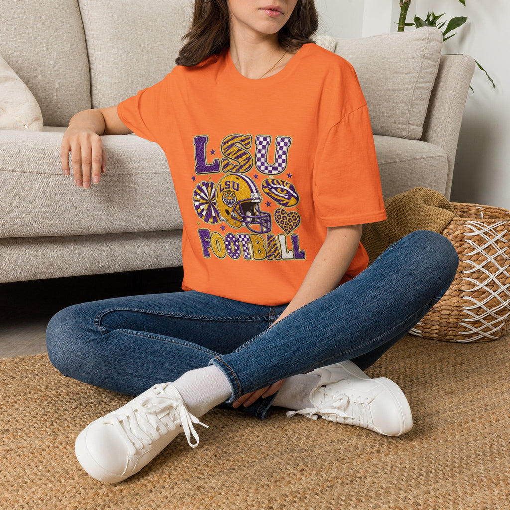 LSU Football Graphic T‑Shirt — Purple & Gold Tigers Fan Tee