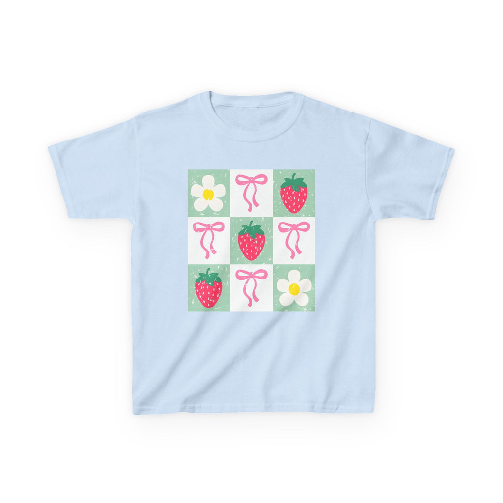 Kids Strawberry Grid Tee — Cute Strawberry & Flower Graphic T-Shirt