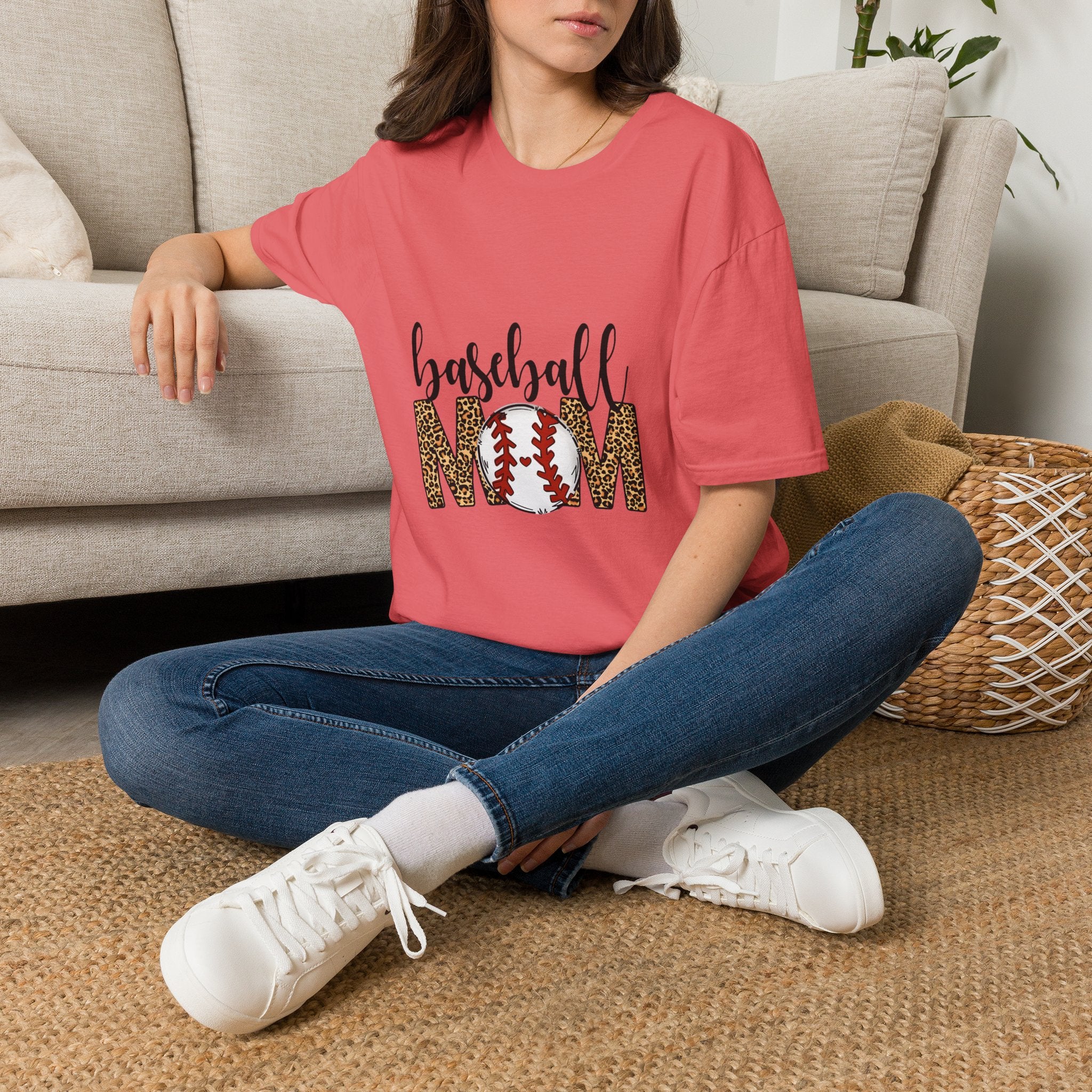Baseball Mom T-Shirt — Leopard Print “Mom” Baseball Design