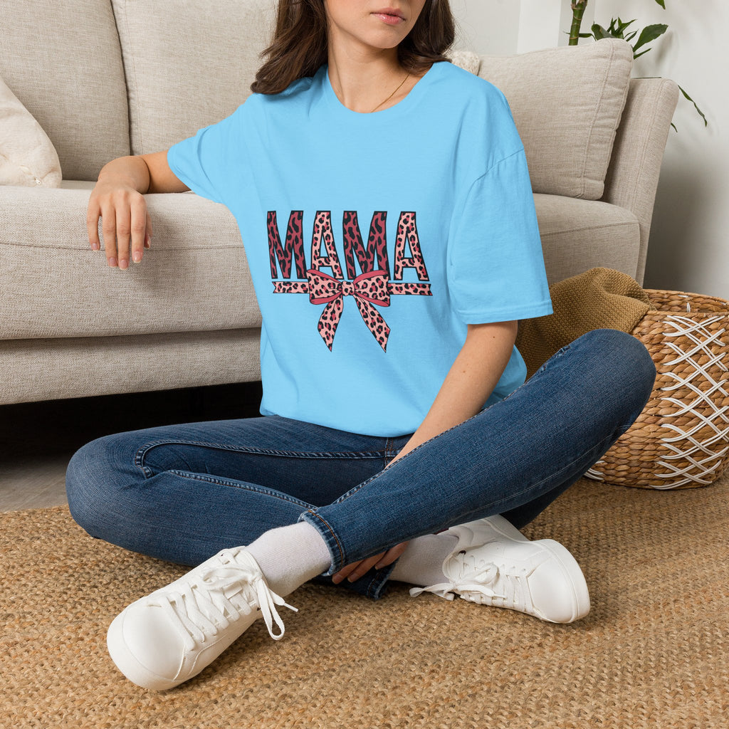 Mama Leopard Print T-Shirt — Pink Bow Mom Tee