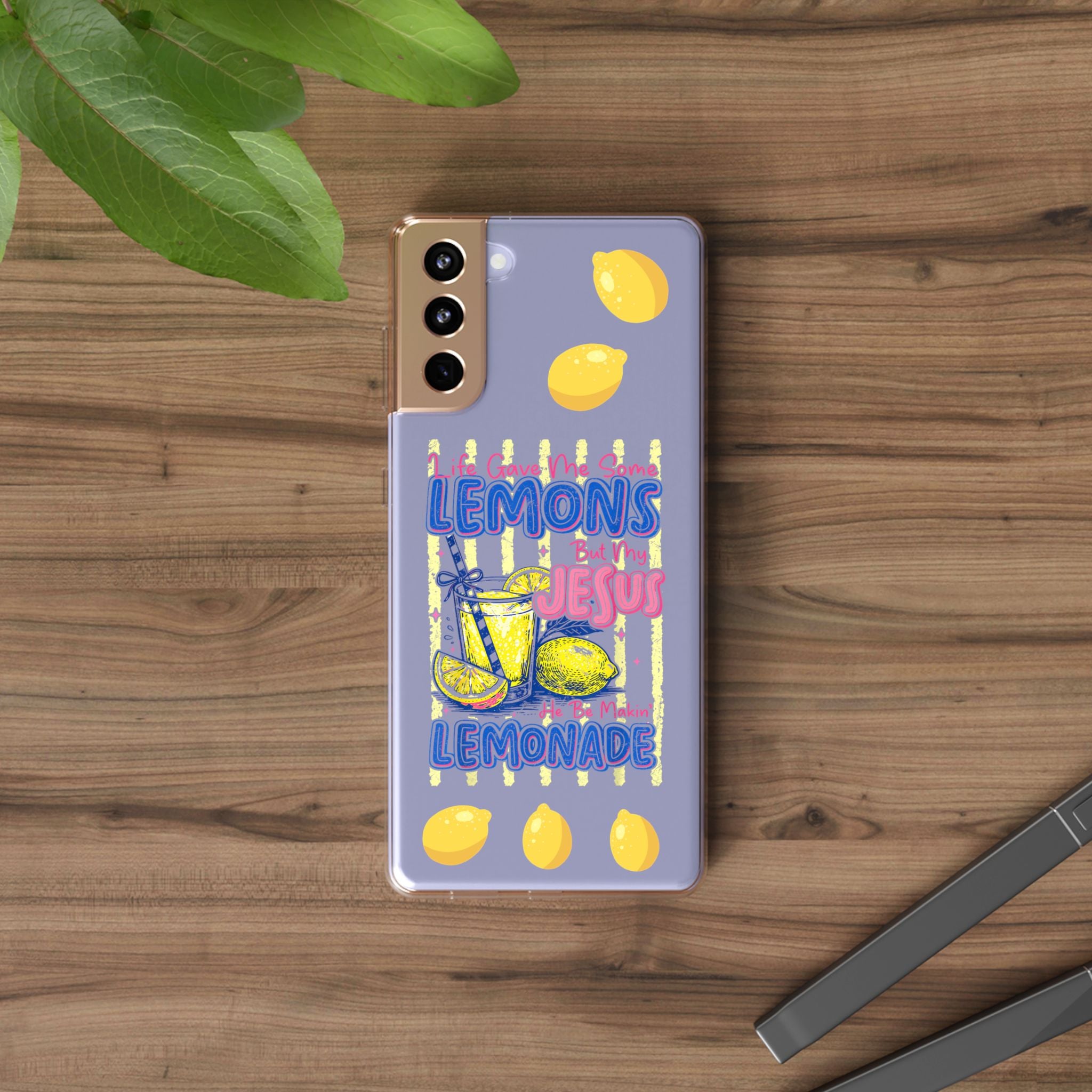 Clear Phone Case — “Life Gave Me Some Lemons But My Jesus Made Me Lemonade” Inspirational Lemon Design