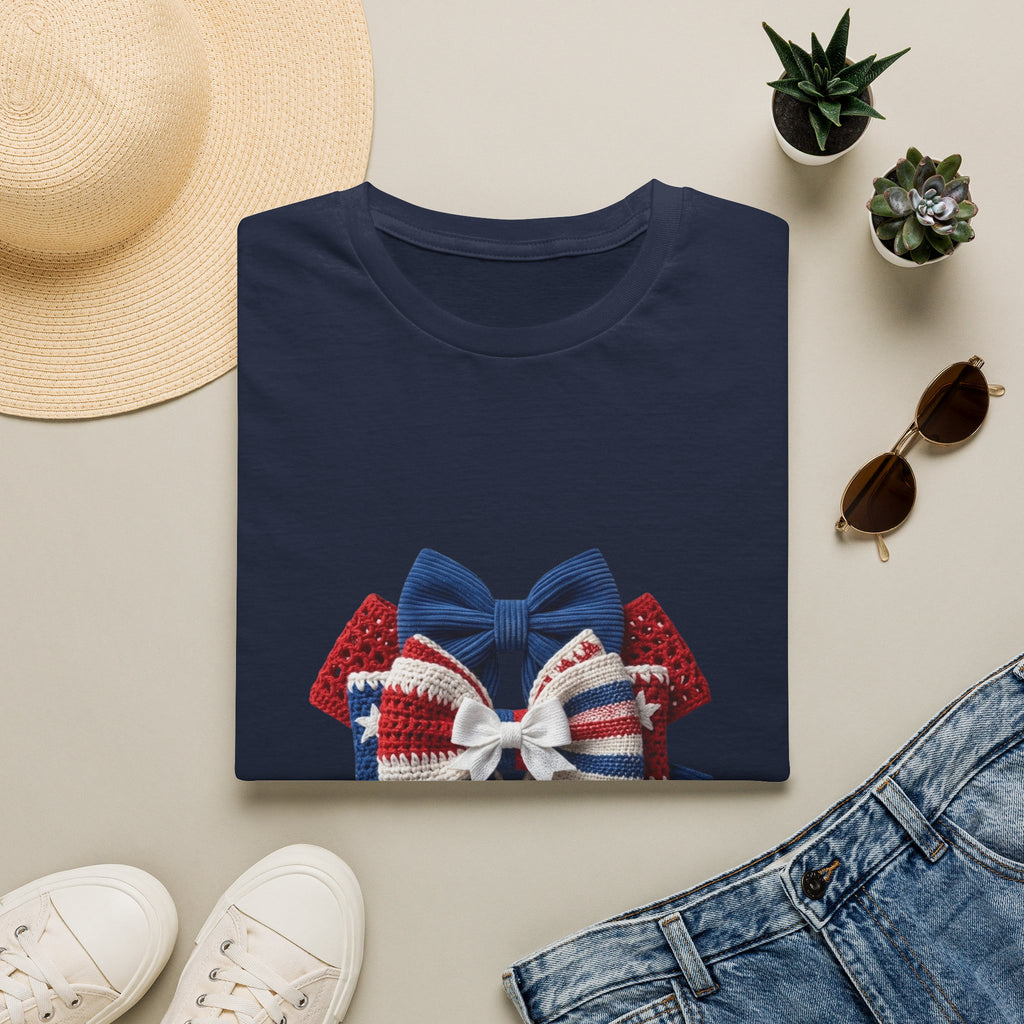 Patriotic Bow T-Shirt — Red White & Blue Ribbon Graphic