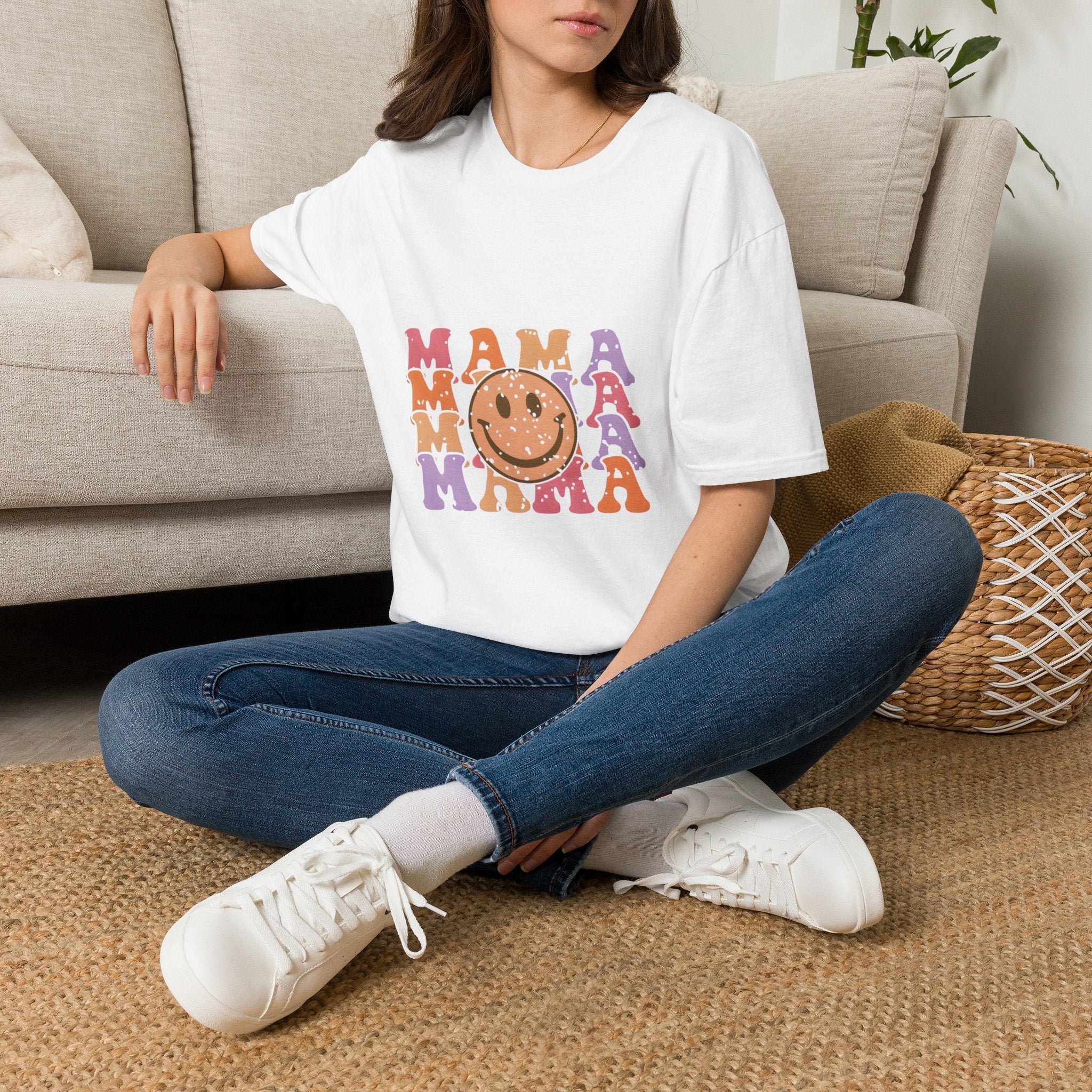 Mama Smiley Retro Graphic T-Shirt — Vintage Happy Face Mom Tee