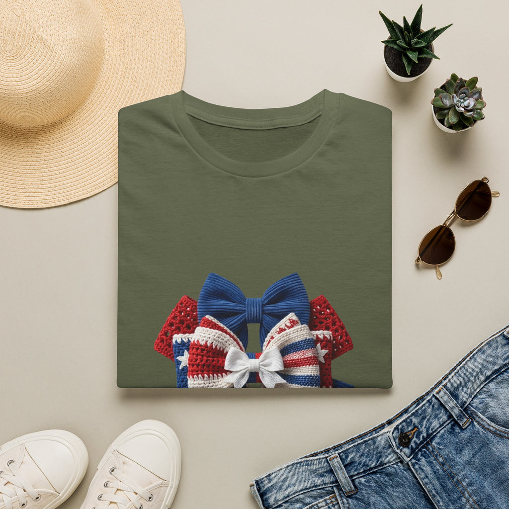 Patriotic Bow T-Shirt — Red White & Blue Ribbon Graphic