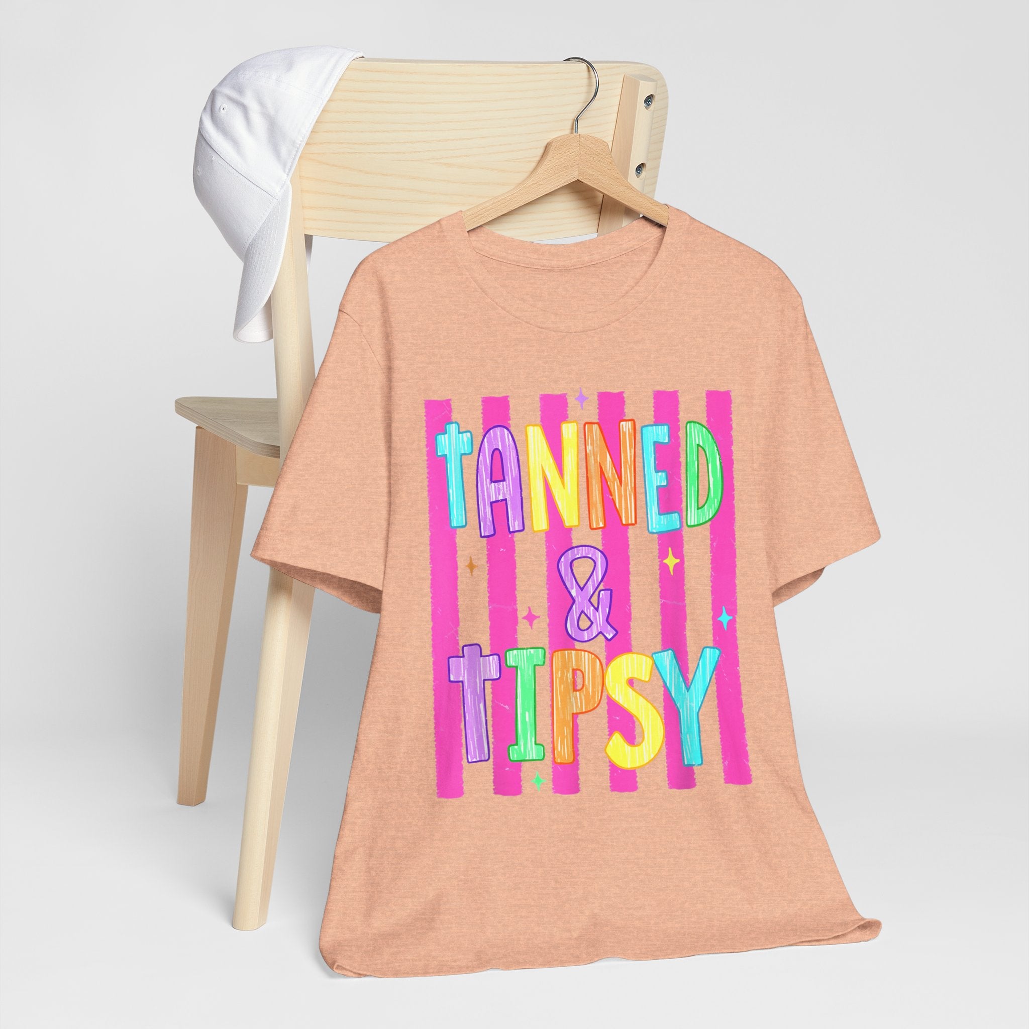 T-Shirt — "Tanned & Tipsy" Colorful Beach Party Graphic Tee