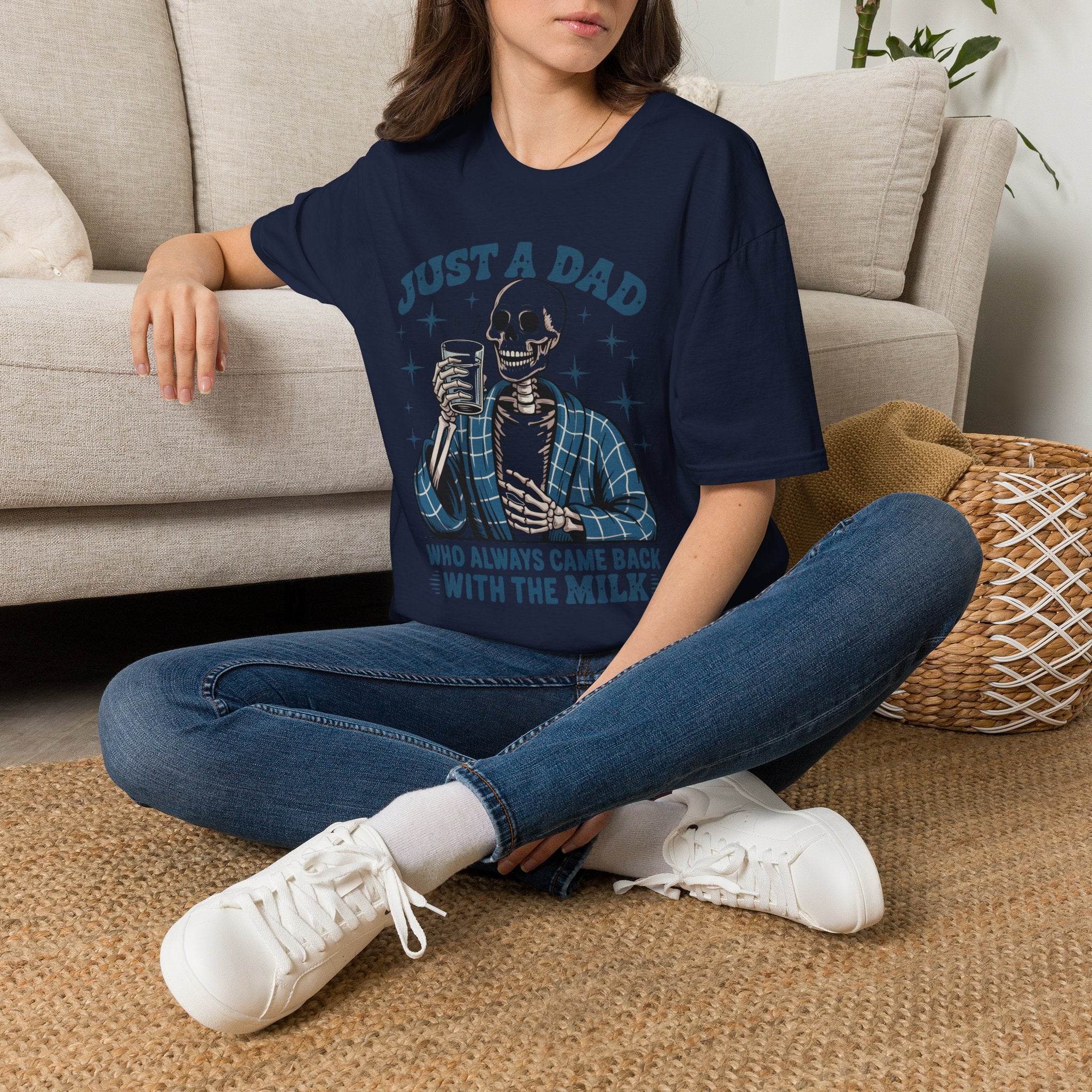 Just a Dad T-Shirt — 'Just a Dad Who Always Came Back With the Milk' Skeleton Vintage Tee