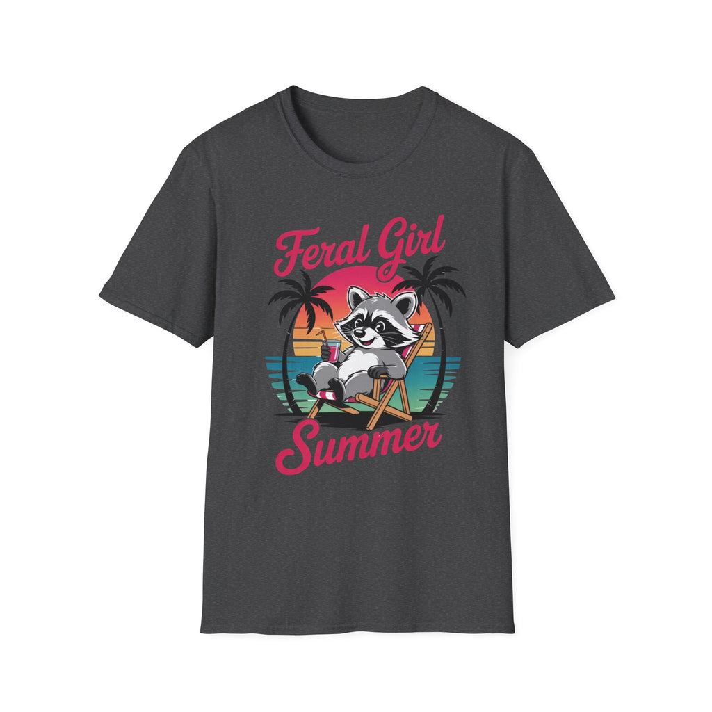 Feral Girl Summer T-Shirt — Retro Raccoon Beach Graphic Tee