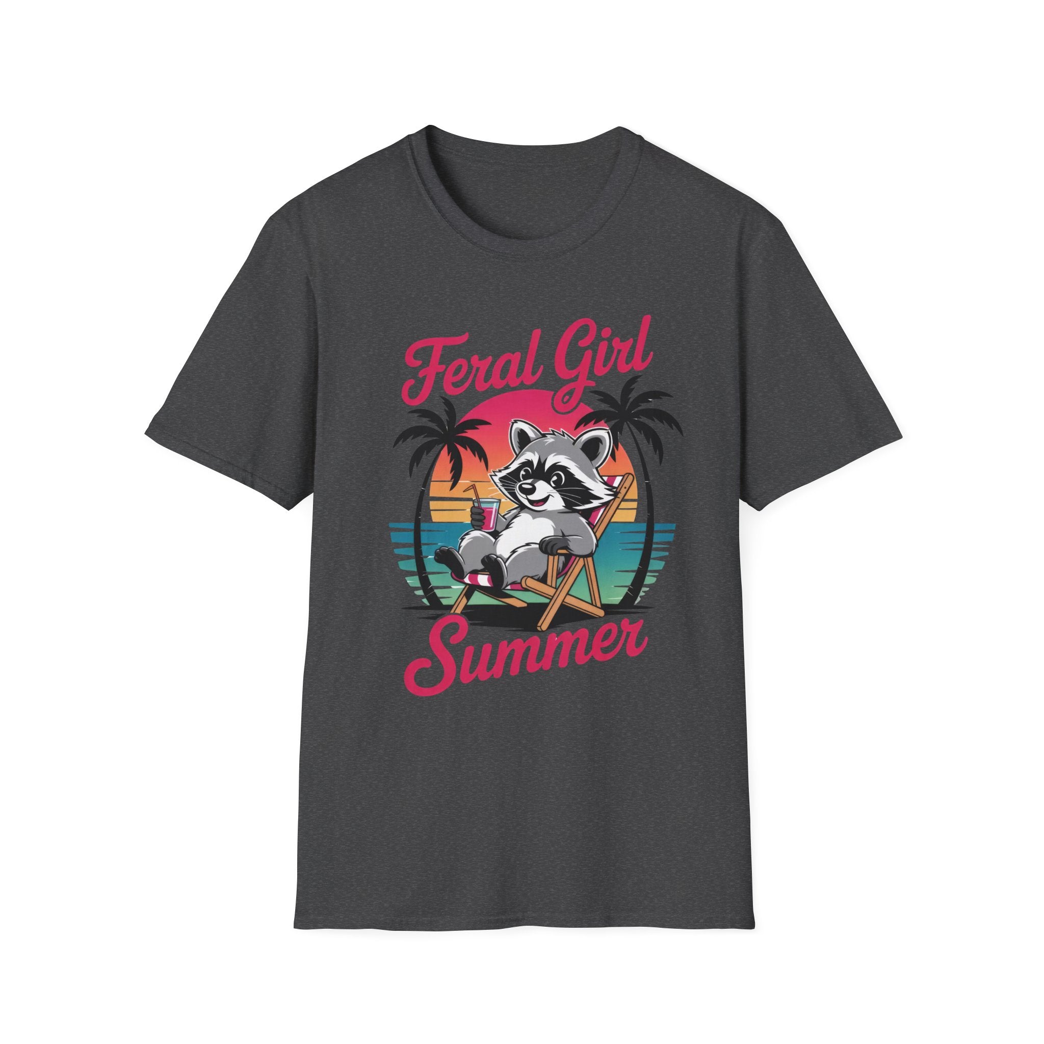 Feral Girl Summer T-Shirt — Retro Raccoon Beach Graphic Tee