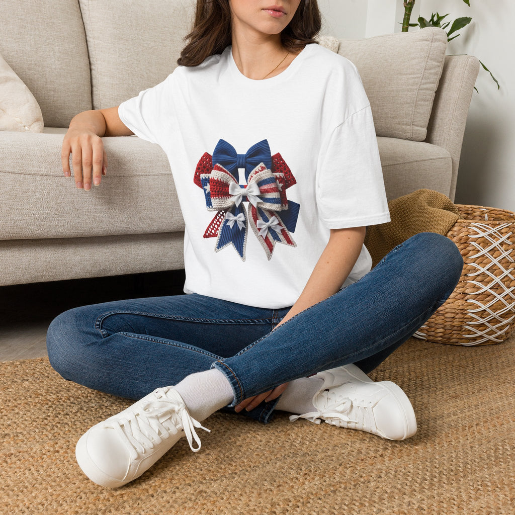 Patriotic Bow T-Shirt — Red White & Blue Ribbon Graphic