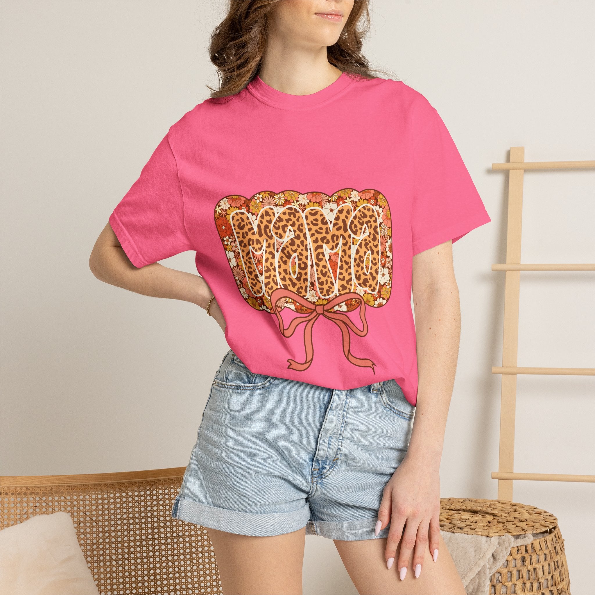 Mama Floral Bonnet T-Shirt Comfort Colors® Leopard Print Mama Shirt,Coquette Bow Mom T-shirt,Mother's Day Gift,Gift for New Mom