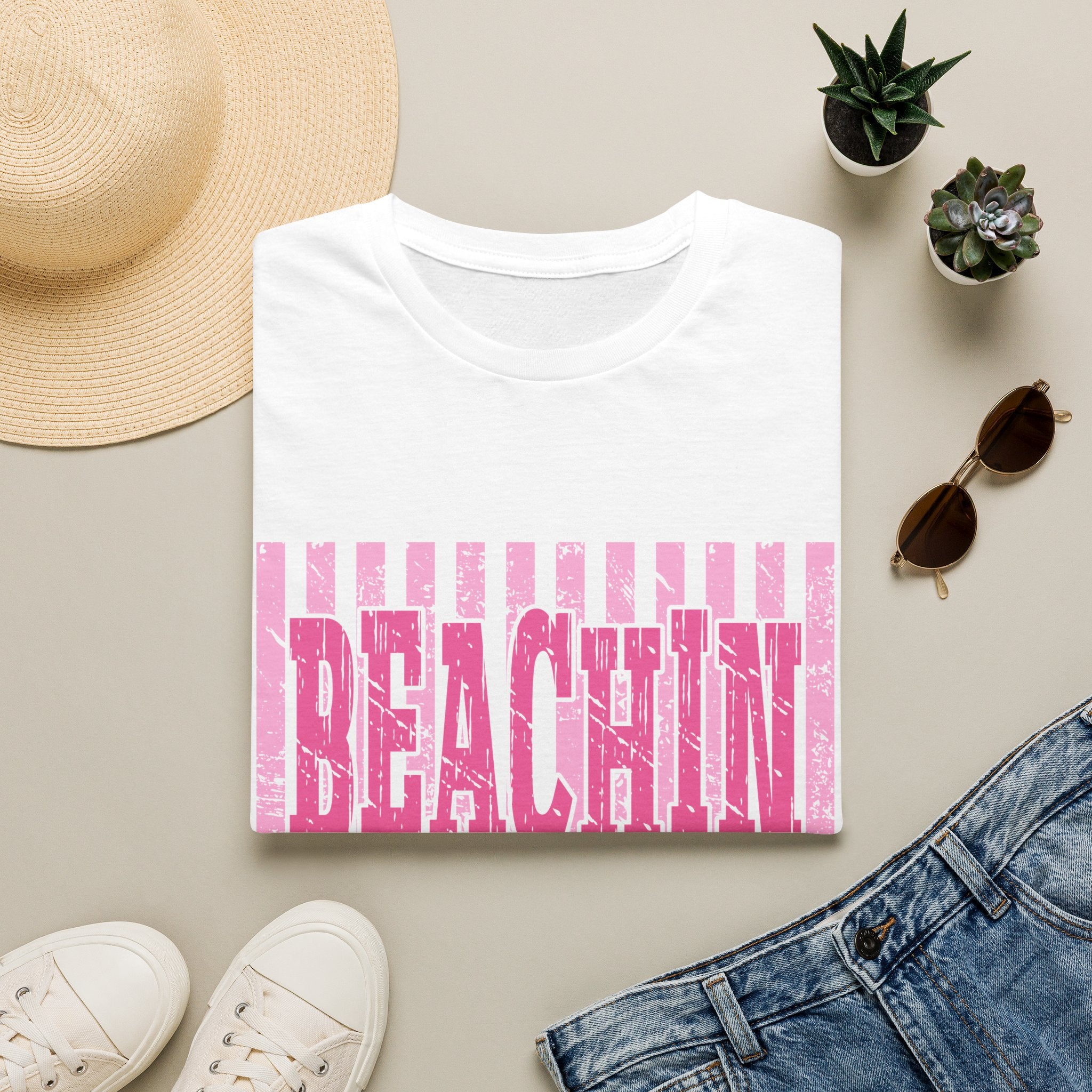 Beachin' Pink Striped Graphic T-Shirt | Summer Beach Vibes