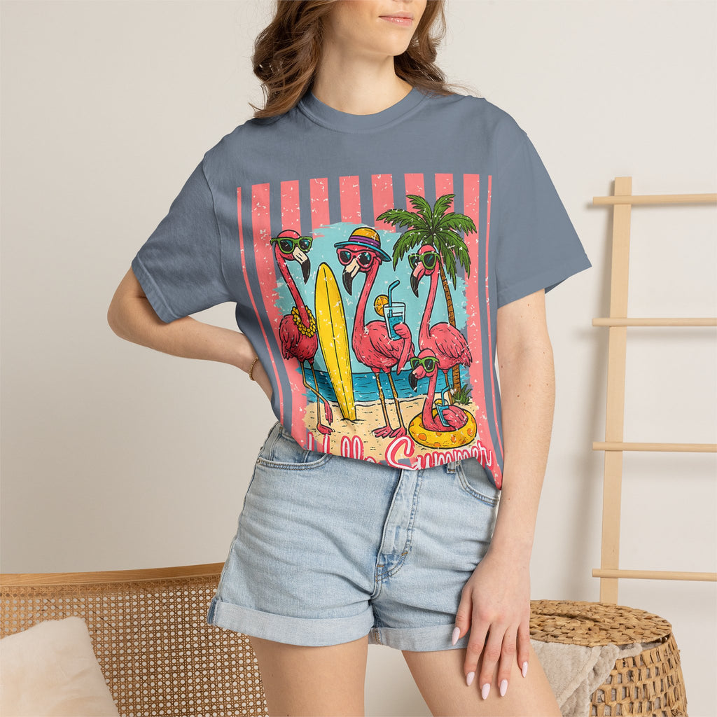 Hello Summer Flamingo Beach T-Shirt