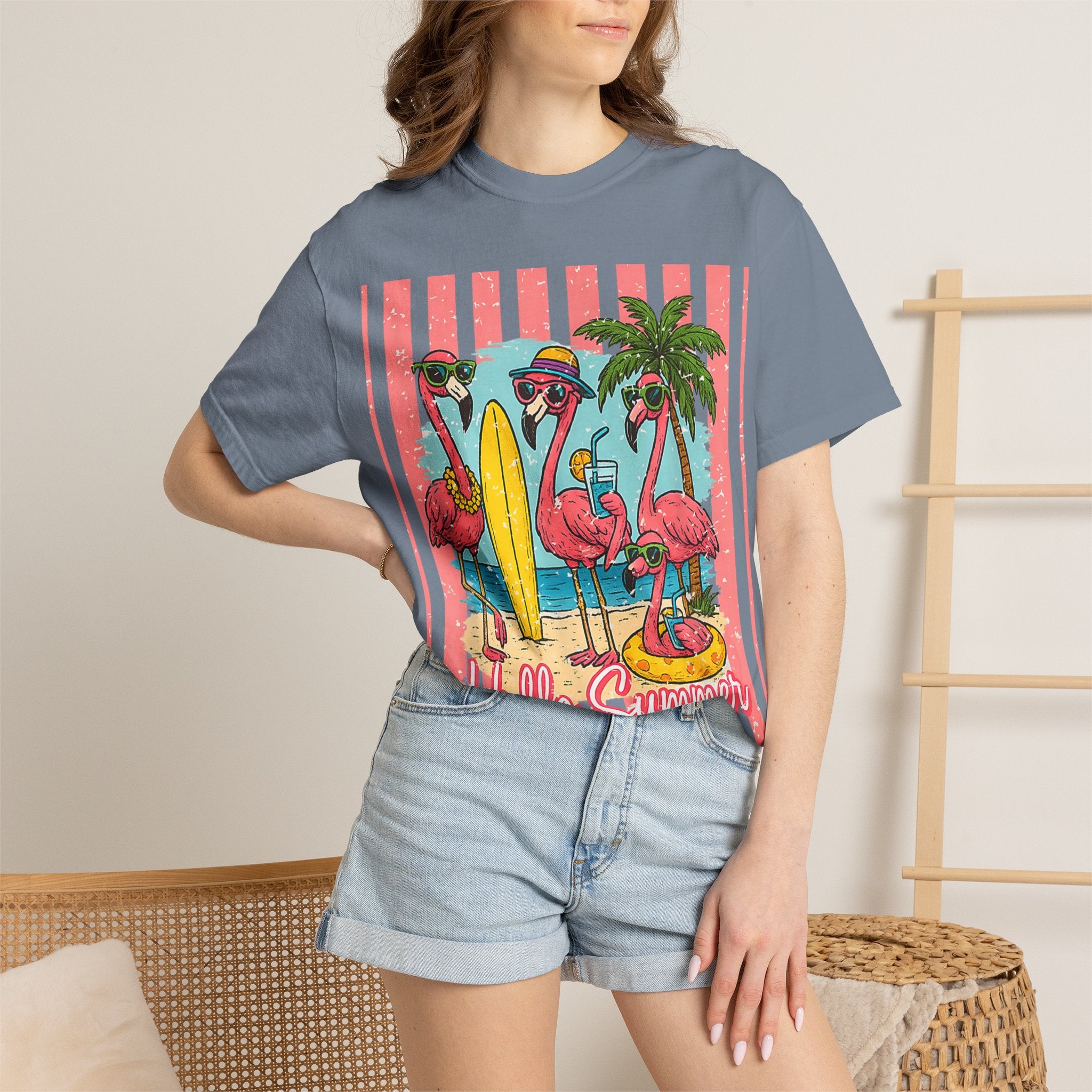Hello Summer Flamingo Beach T-Shirt