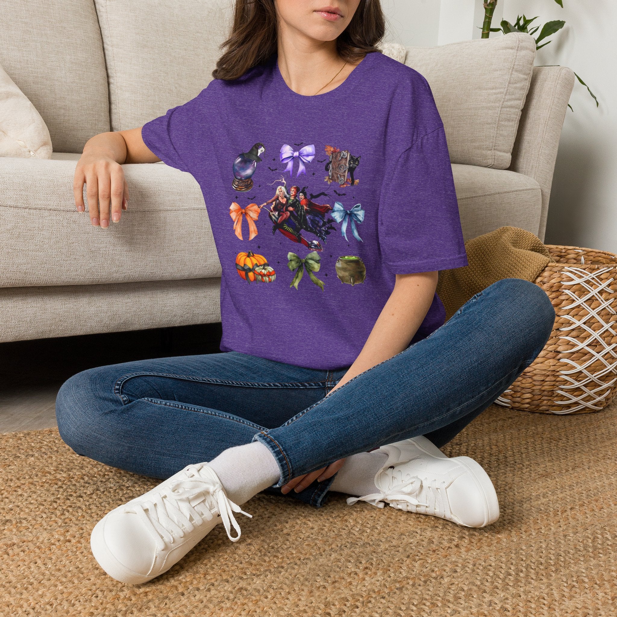 Halloween Witchy Icons T-Shirt — Cute Spells, Cats & Bows Graphic Tee
