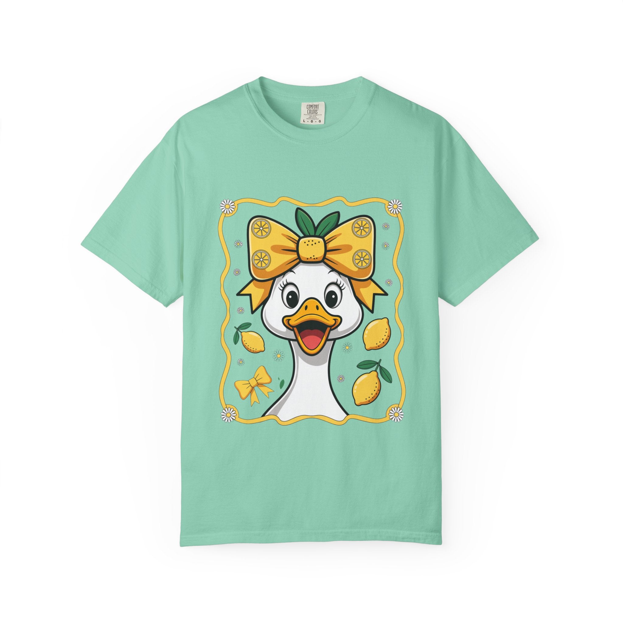 Cute Lemon Duck T-Shirt — Whimsical Duck with Bow Graphic Tee