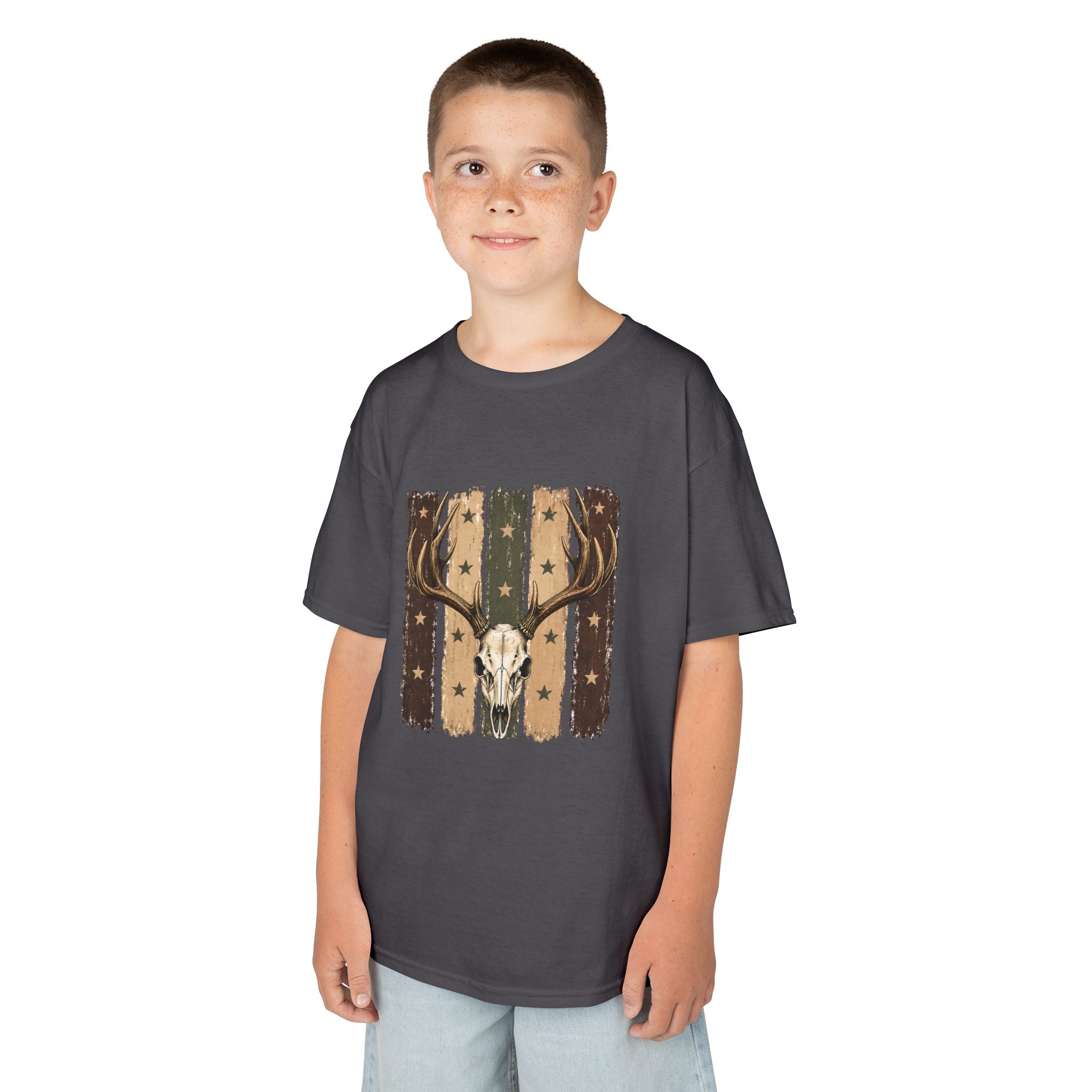 Kids Deer Skull Tee — Rustic Antler Graphic T-Shirt for Outdoor-Loving Kids
