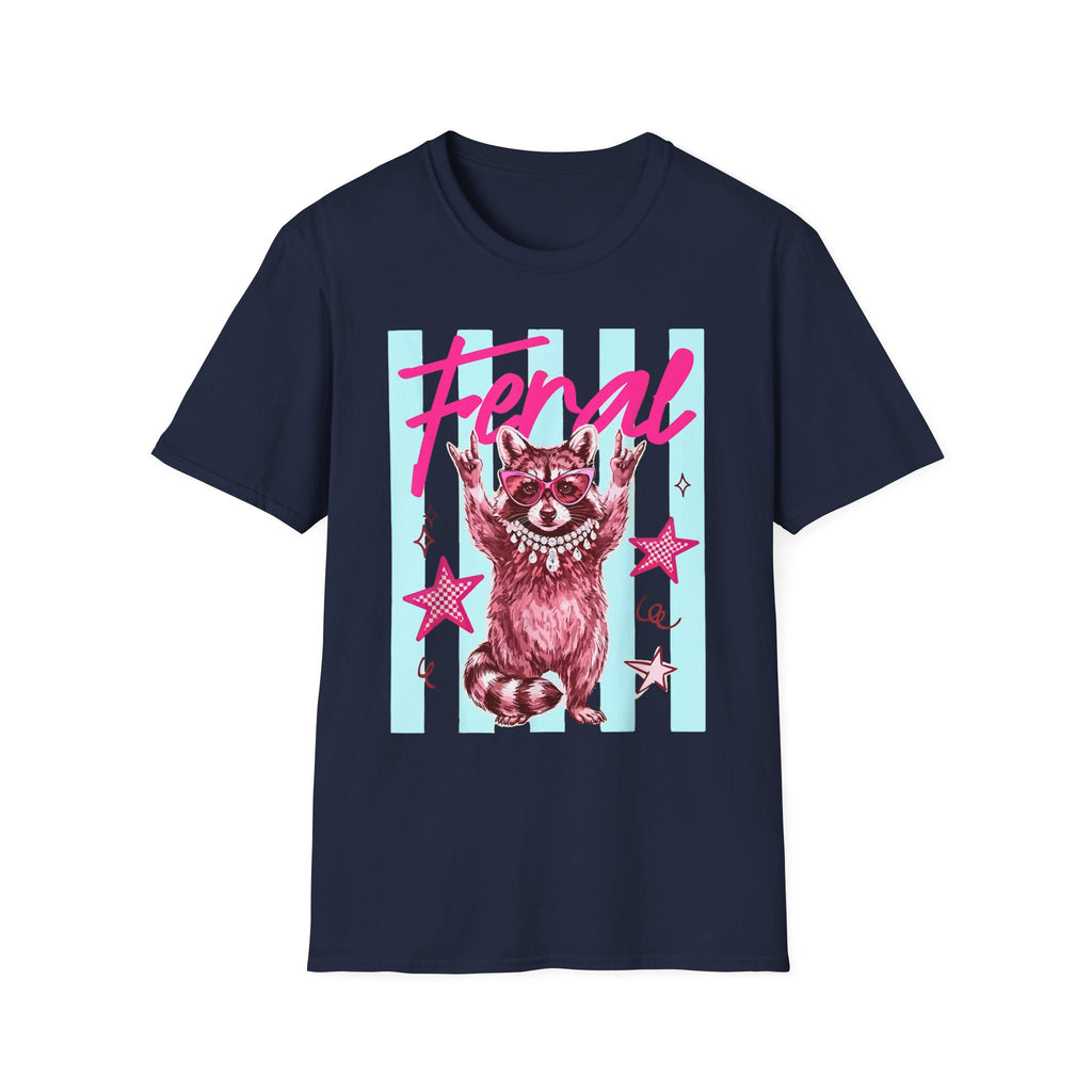 Feral Raccoon Graphic T-Shirt — Retro Pink & Teal Cute Punk Tee