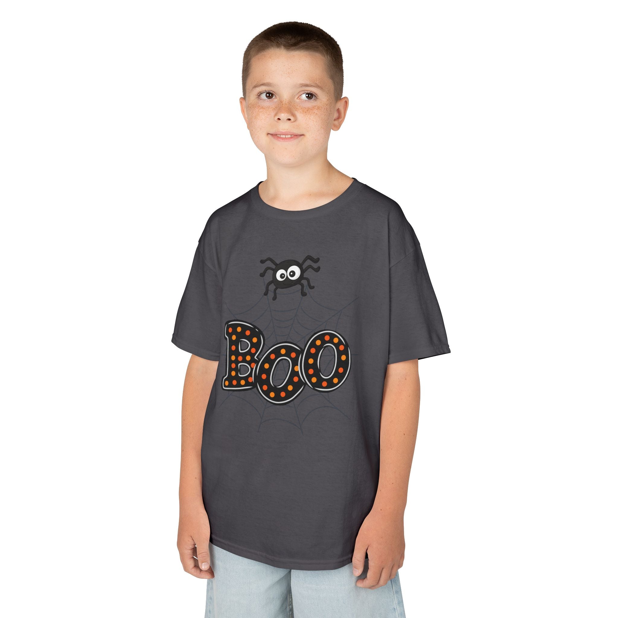 Kids Halloween Tee - "Boo" Spider Web Graphic