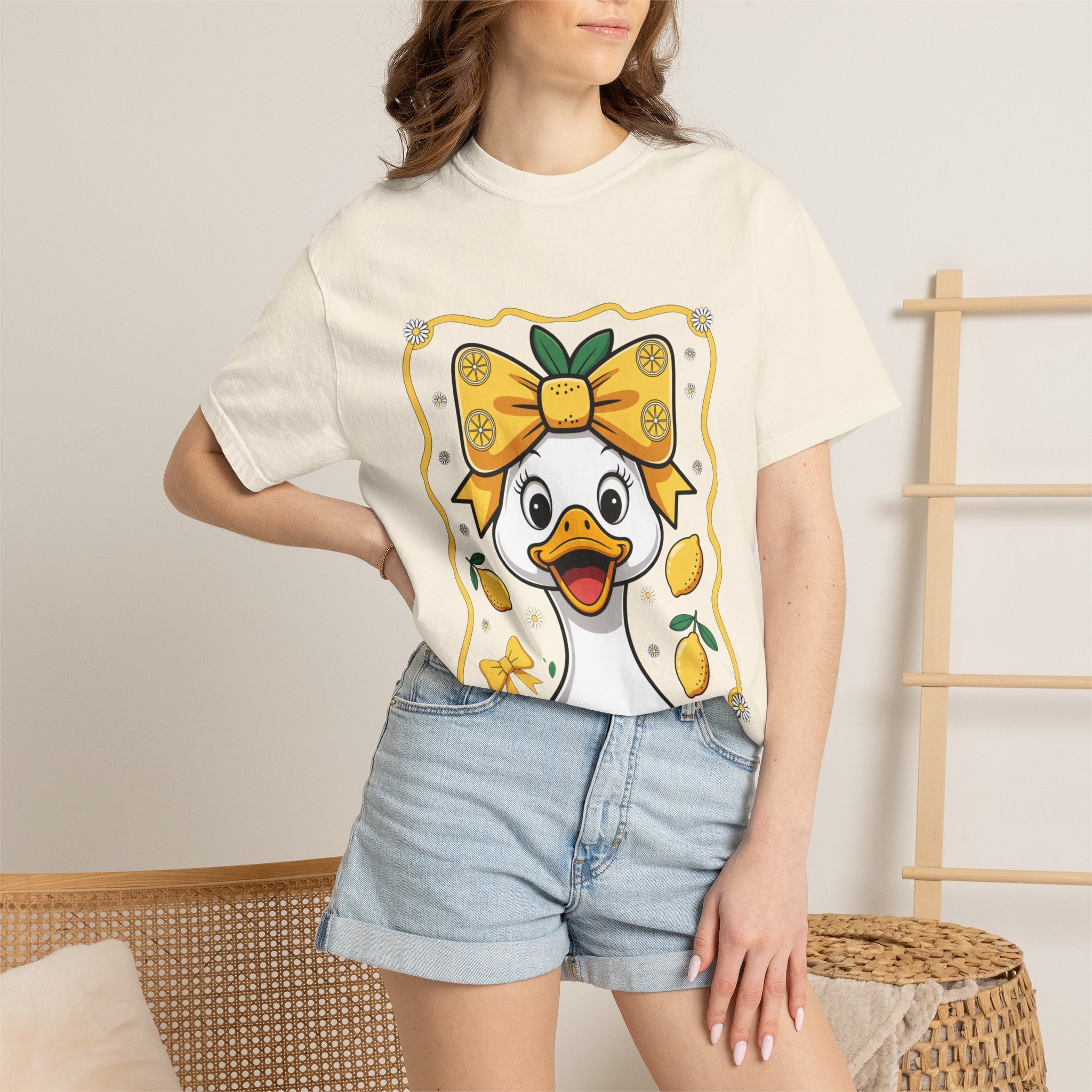 Cute Lemon Duck T-Shirt — Whimsical Duck with Bow Graphic Tee