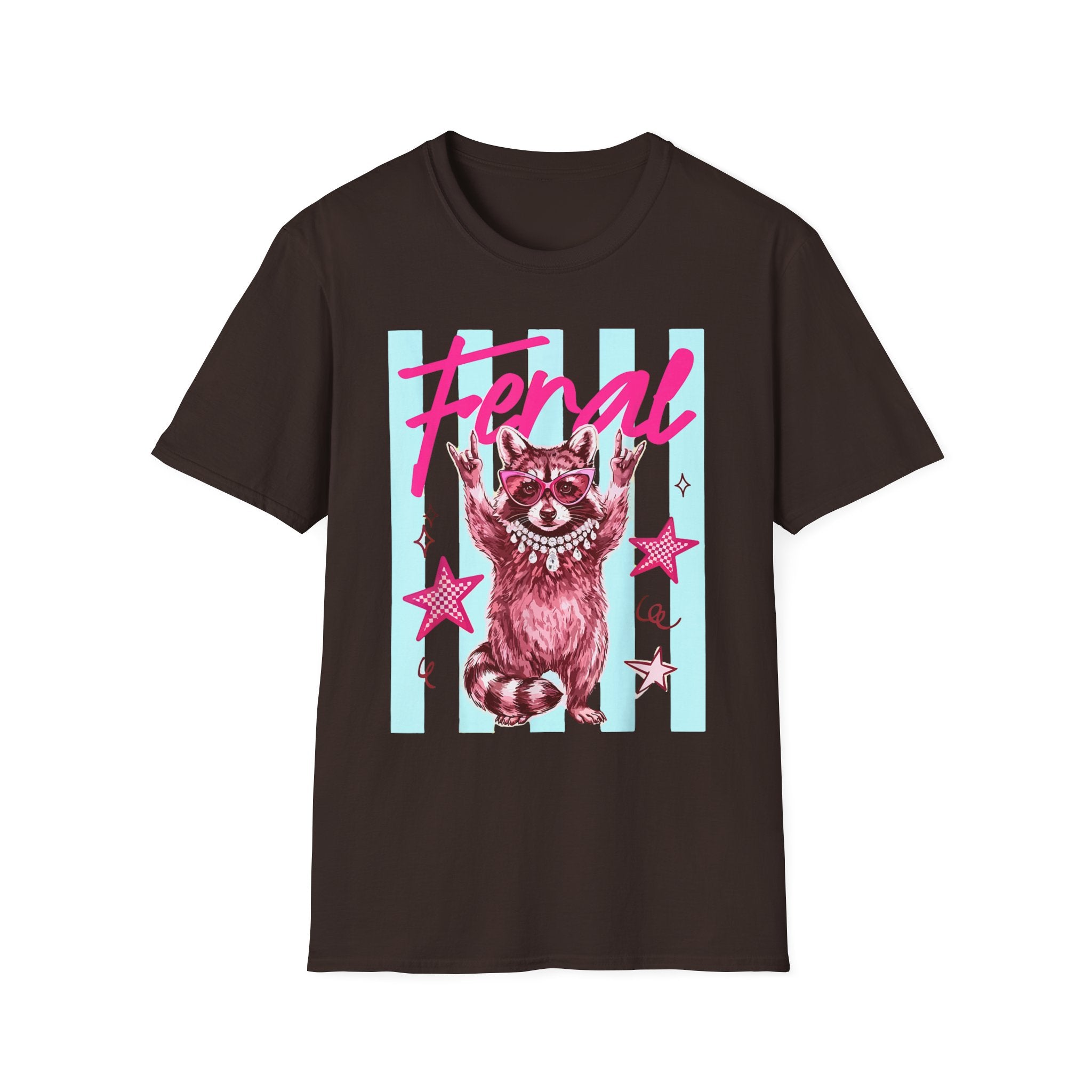 Feral Raccoon Graphic T-Shirt — Retro Pink & Teal Cute Punk Tee