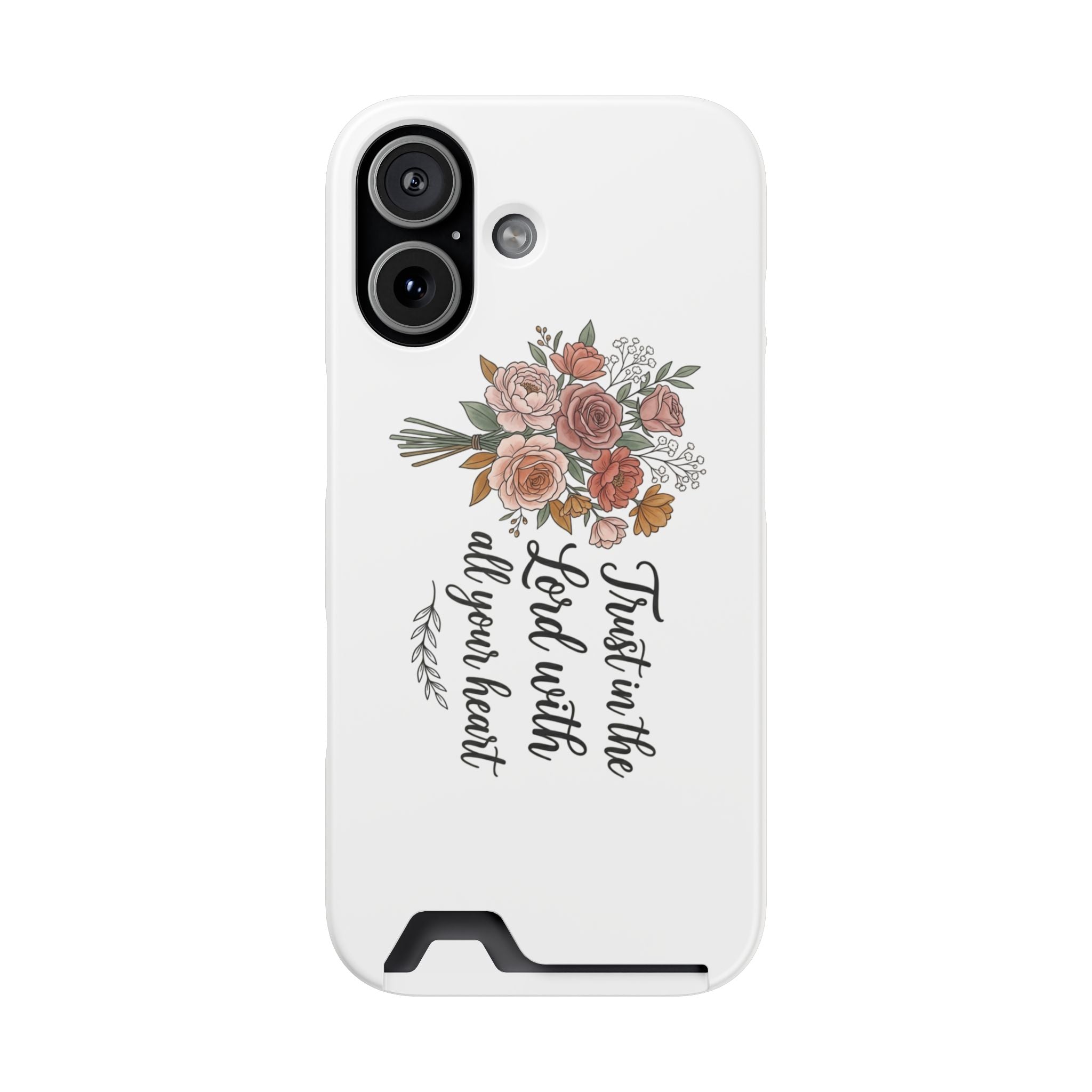 Phone Case with Card Holder — Floral "Trust in the Lord with all your heart" Religious Wallet Case