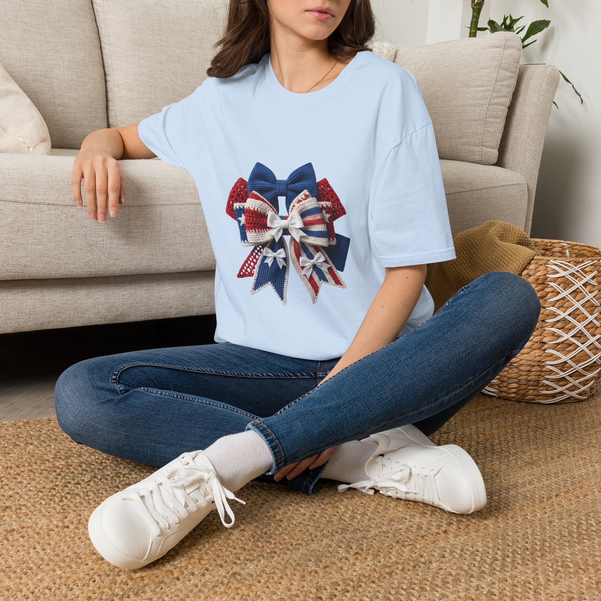 Patriotic Bow T-Shirt — Red White & Blue Ribbon Graphic