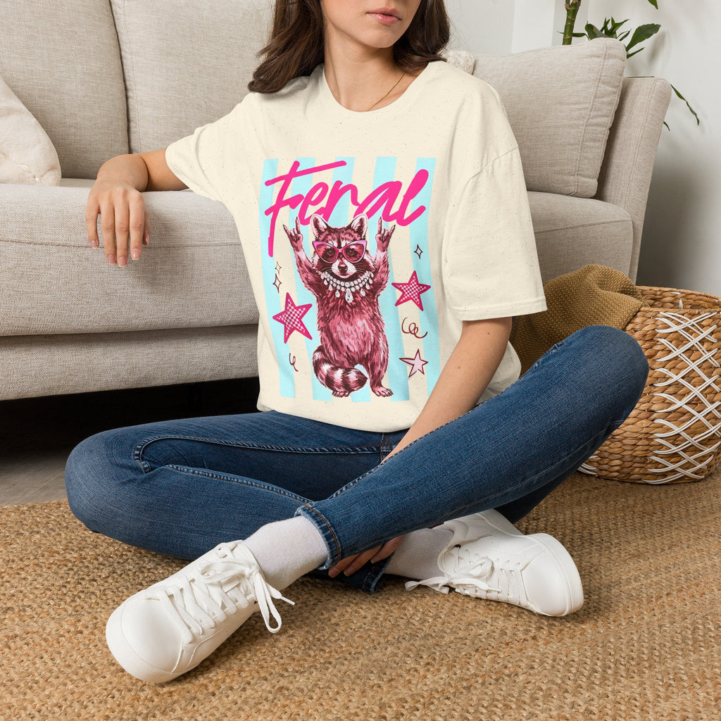 Feral Raccoon Graphic T-Shirt — Retro Pink & Teal Cute Punk Tee