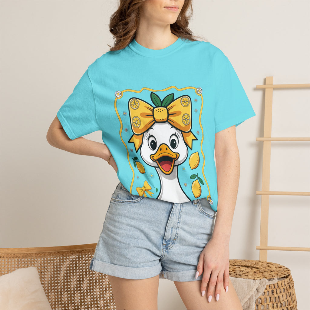 Cute Lemon Duck T-Shirt — Whimsical Duck with Bow Graphic Tee