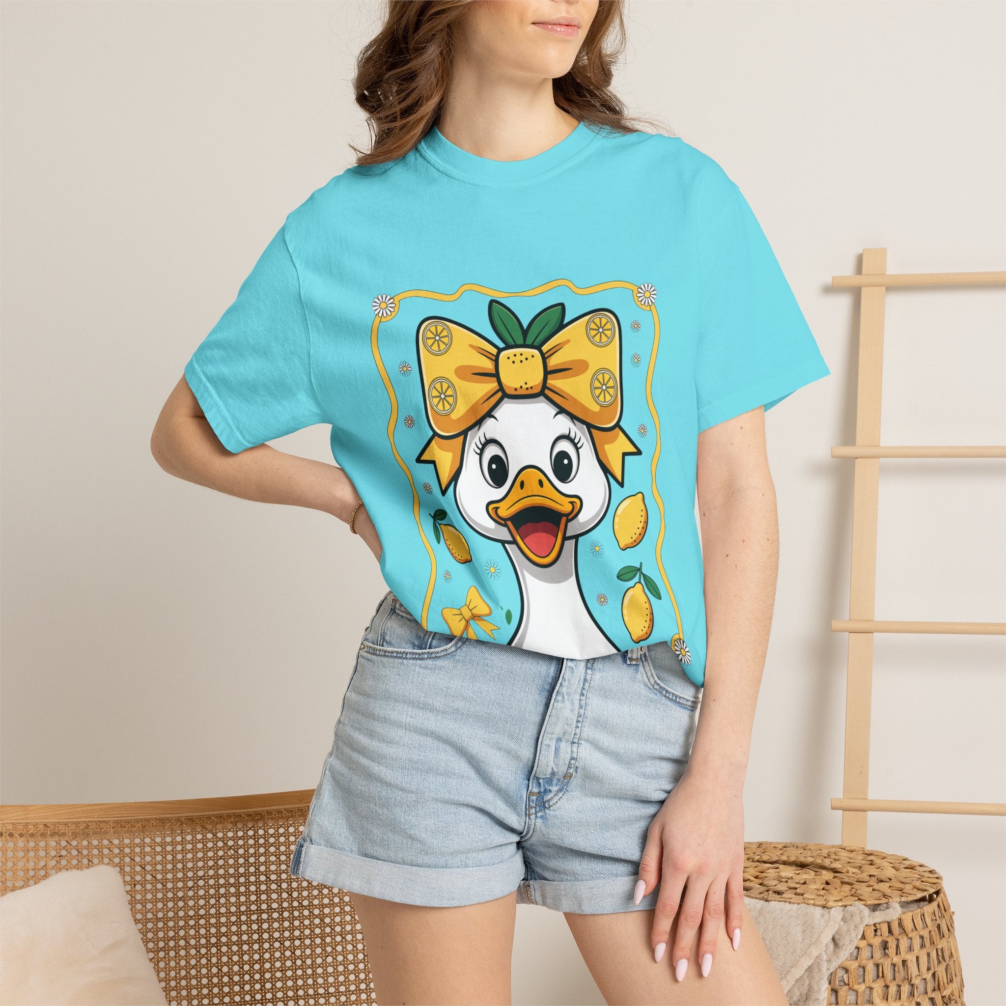 Cute Lemon Duck T-Shirt — Whimsical Duck with Bow Graphic Tee