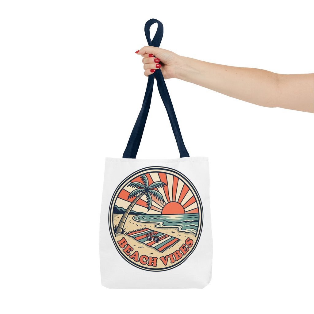 Beach Vibes Tote Bag – Retro Sunset Palm Canvas Beach Tote