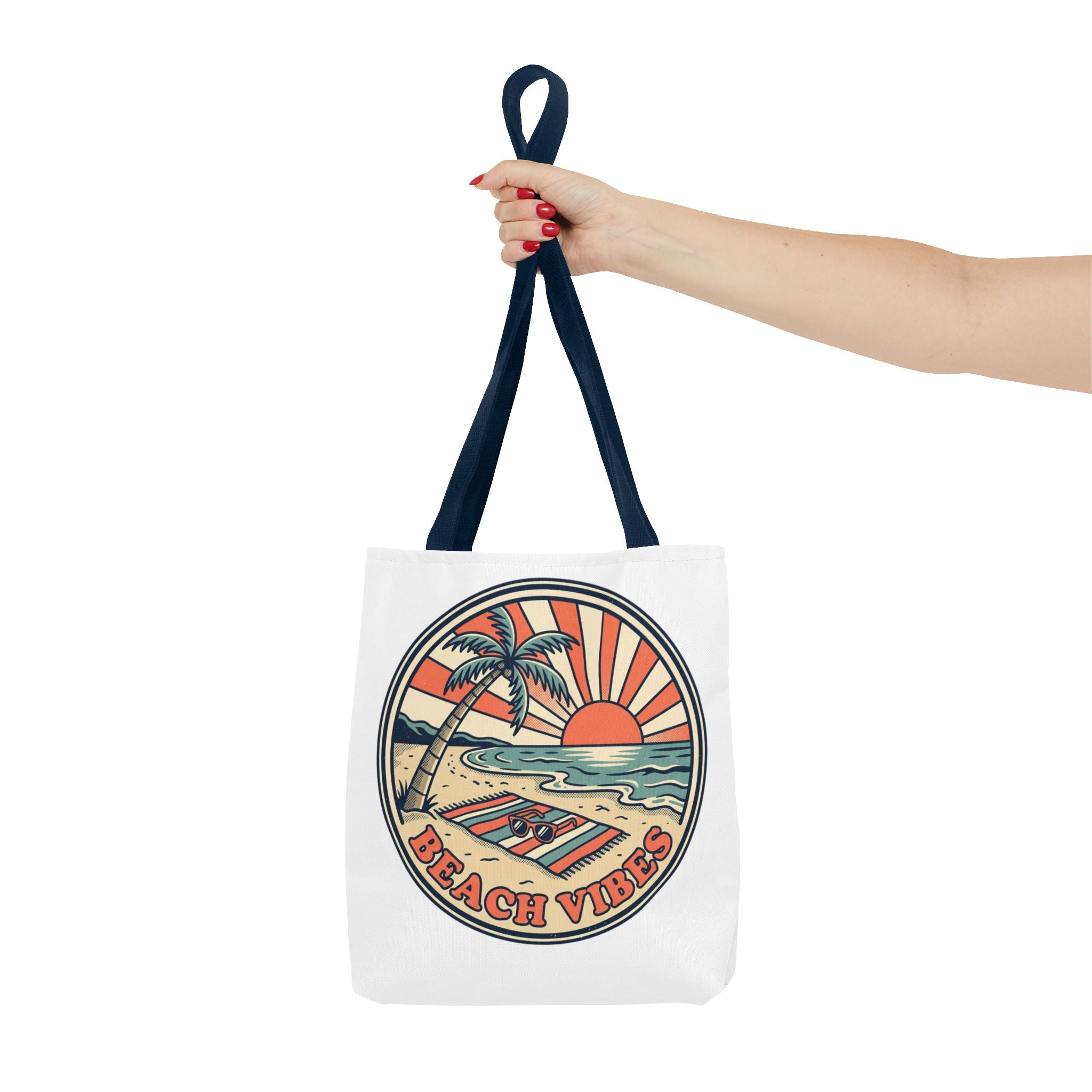 Beach Vibes Tote Bag – Retro Sunset Palm Canvas Beach Tote
