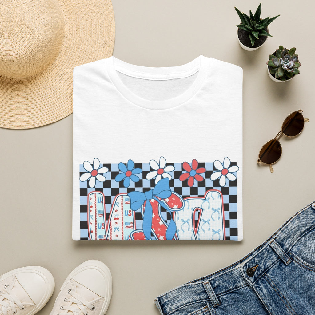 Flip Flop Summer Tee — Red Blue Floral Check Graphic T-Shirt