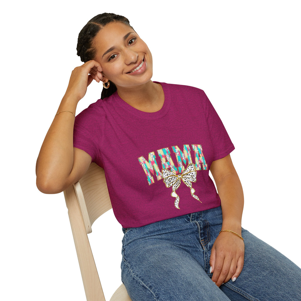 Mama Graphic Tee — Colorful Floral Leopard Bow Design