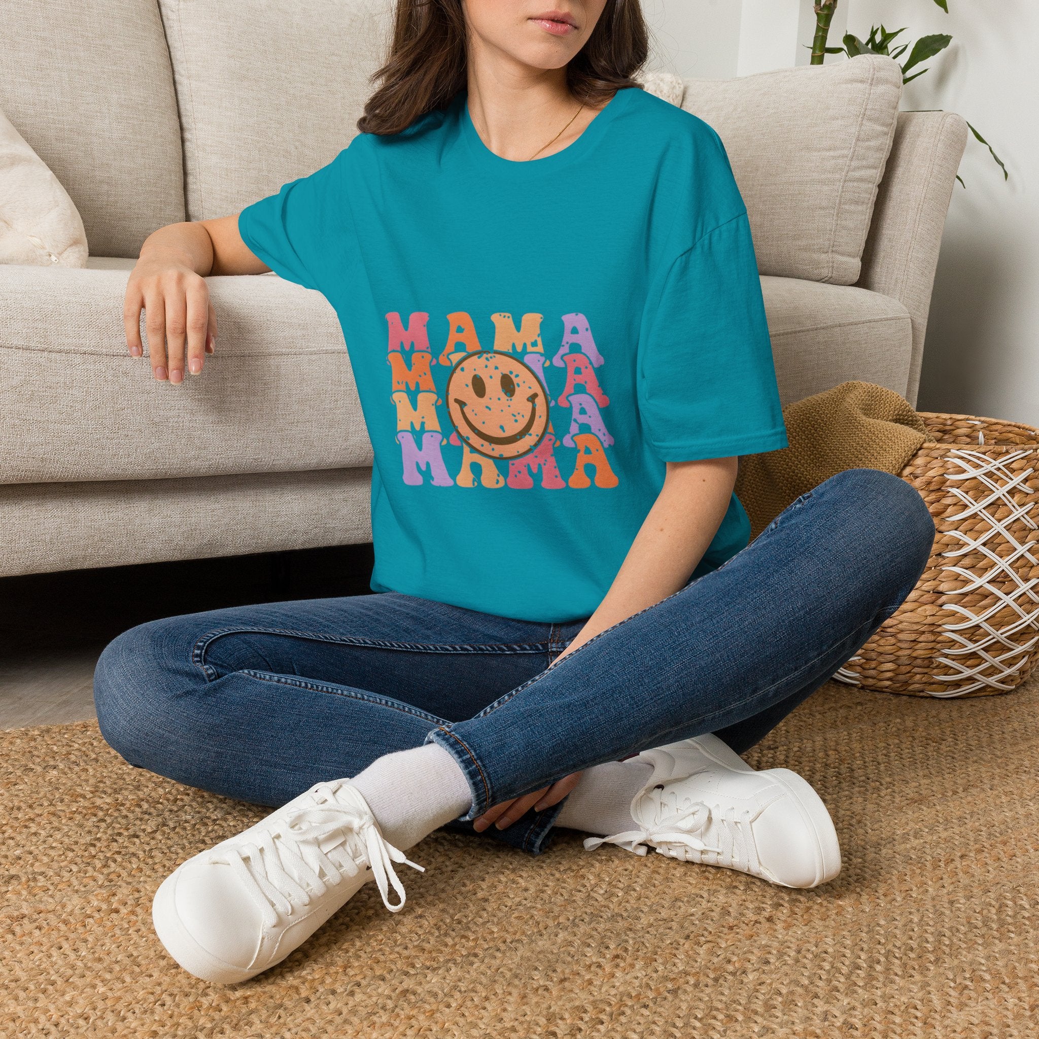 Mama Smiley Retro Graphic T-Shirt — Vintage Happy Face Mom Tee