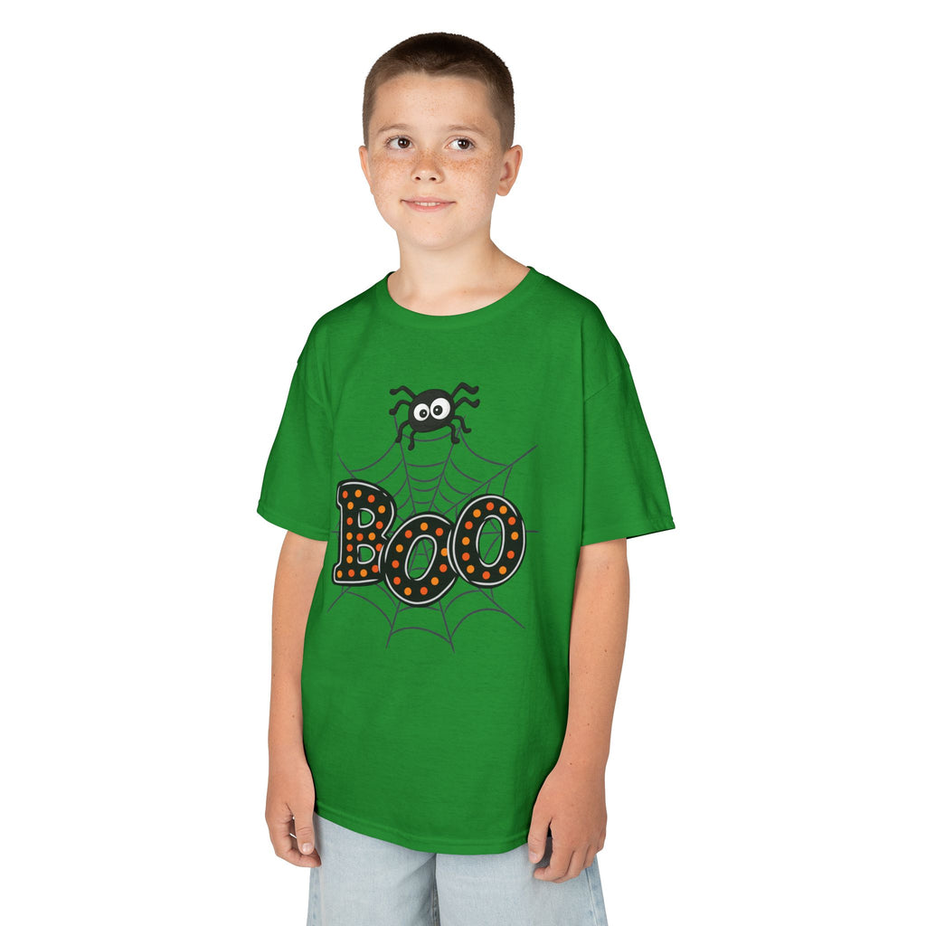 Kids Halloween Tee - "Boo" Spider Web Graphic