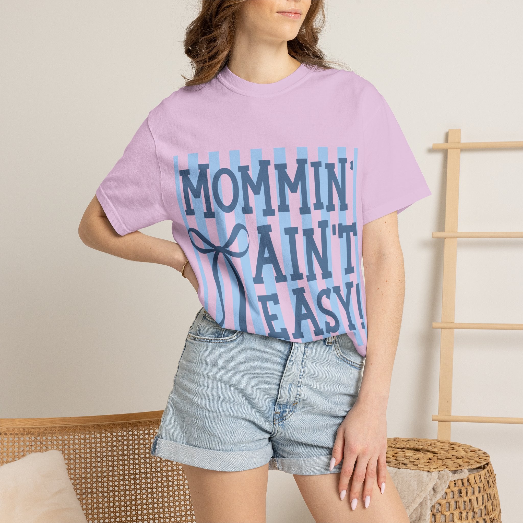 Mommin' Ain't Easy T-Shirt — Funny Mom Gift, Blue Striped Mother's Day Tee