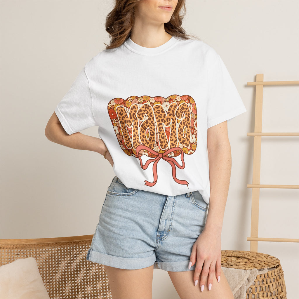 Mama Floral Bonnet T-Shirt Comfort Colors® Leopard Print Mama Shirt,Coquette Bow Mom T-shirt,Mother's Day Gift,Gift for New Mom