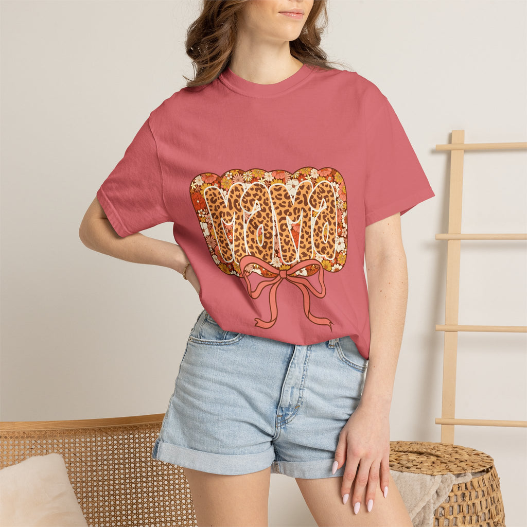 Mama Floral Bonnet T-Shirt Comfort Colors® Leopard Print Mama Shirt,Coquette Bow Mom T-shirt,Mother's Day Gift,Gift for New Mom