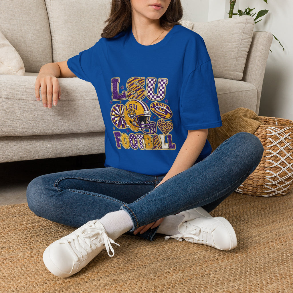 LSU Football Graphic T‑Shirt — Purple & Gold Tigers Fan Tee