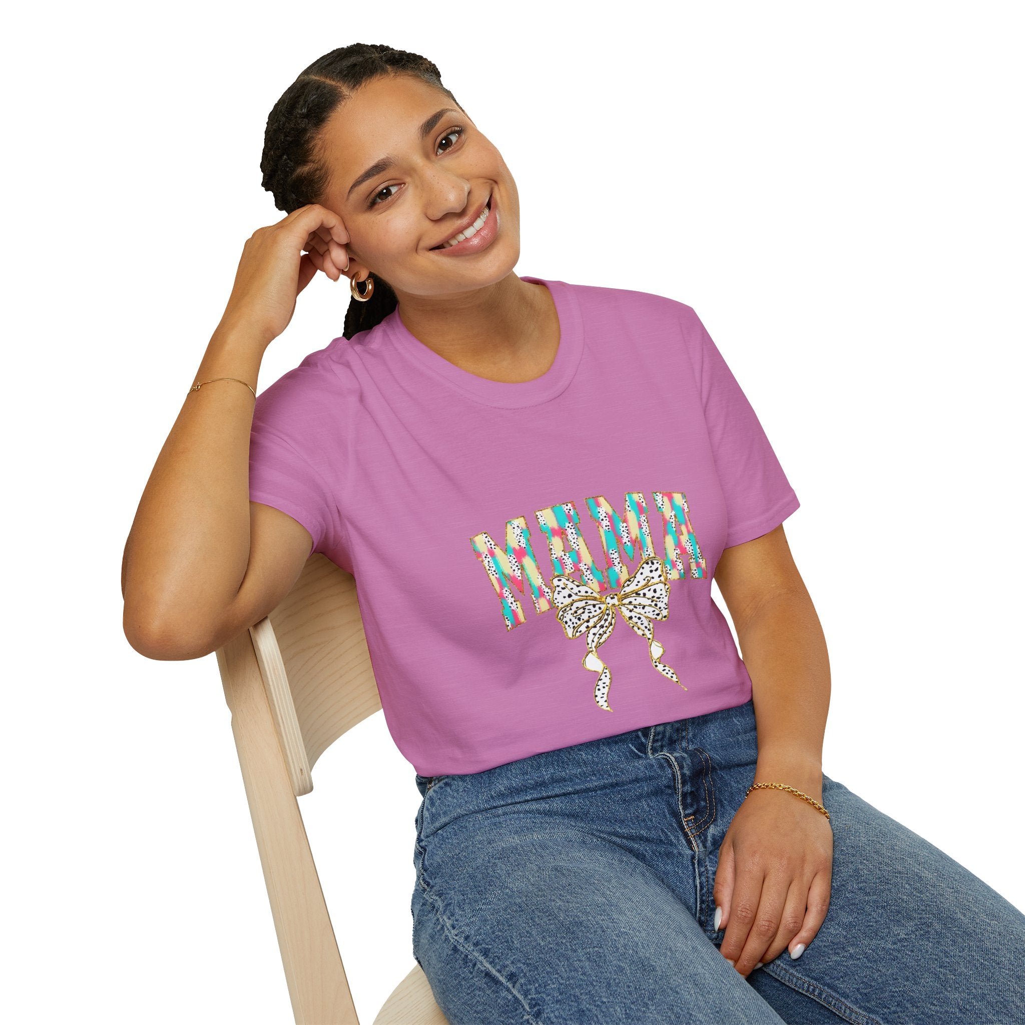 Mama Graphic Tee — Colorful Floral Leopard Bow Design