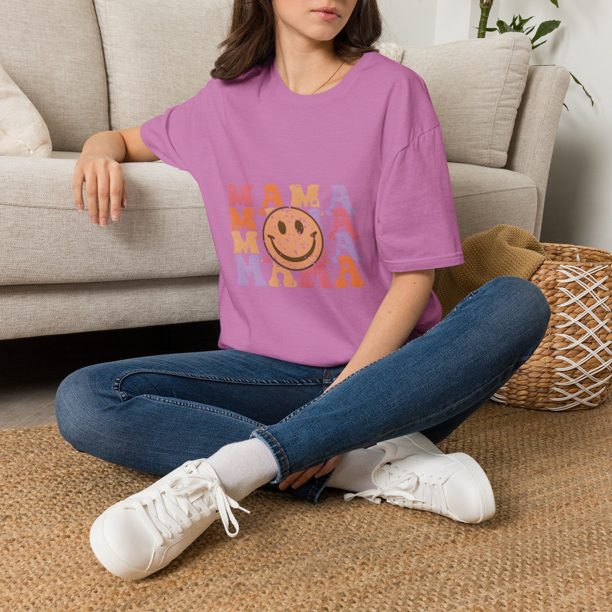 Mama Smiley Retro Graphic T-Shirt — Vintage Happy Face Mom Tee