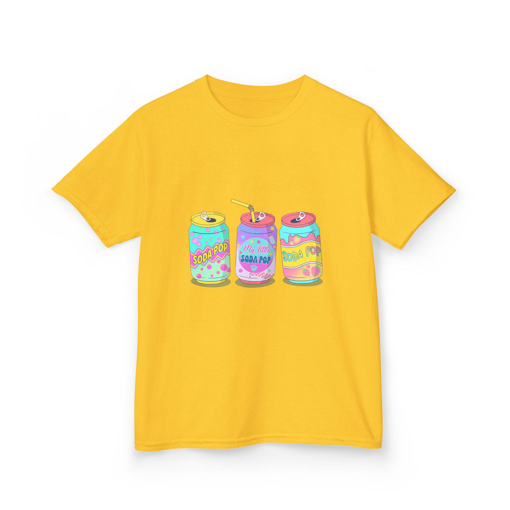 Kids T-Shirt — Colorful Soda Can Trio Graphic Tee (Cute Retro Drink Design)