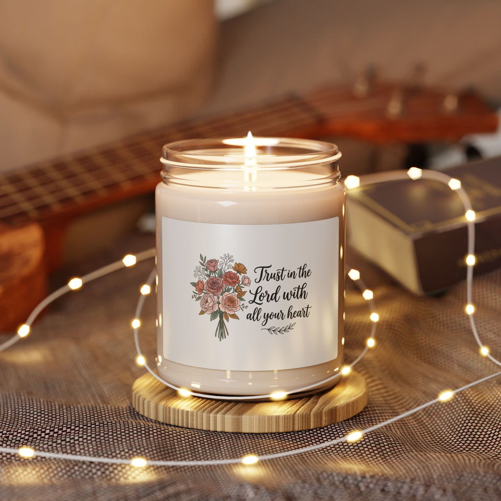 Inspirational Floral Soy Candle — "Trust in the Lord with All Your Heart", 9oz