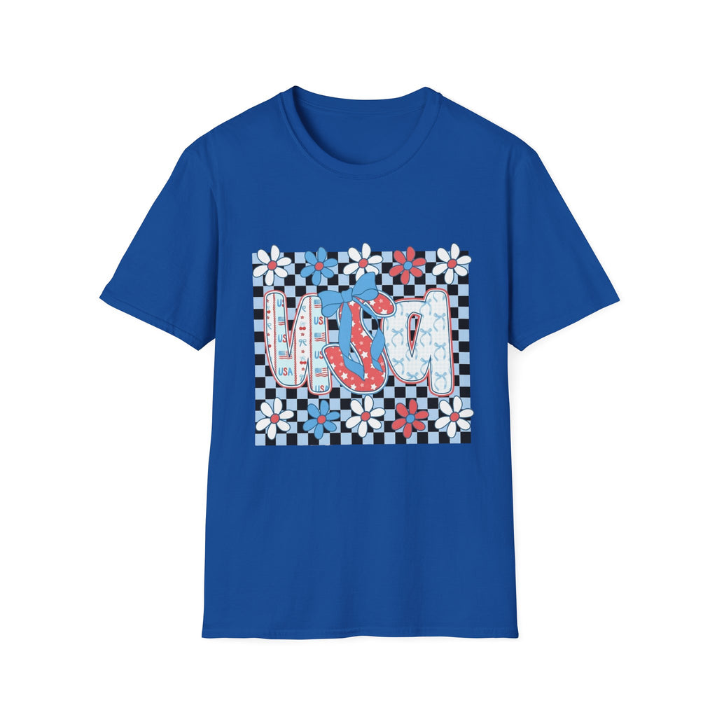 Flip Flop Summer Tee — Red Blue Floral Check Graphic T-Shirt