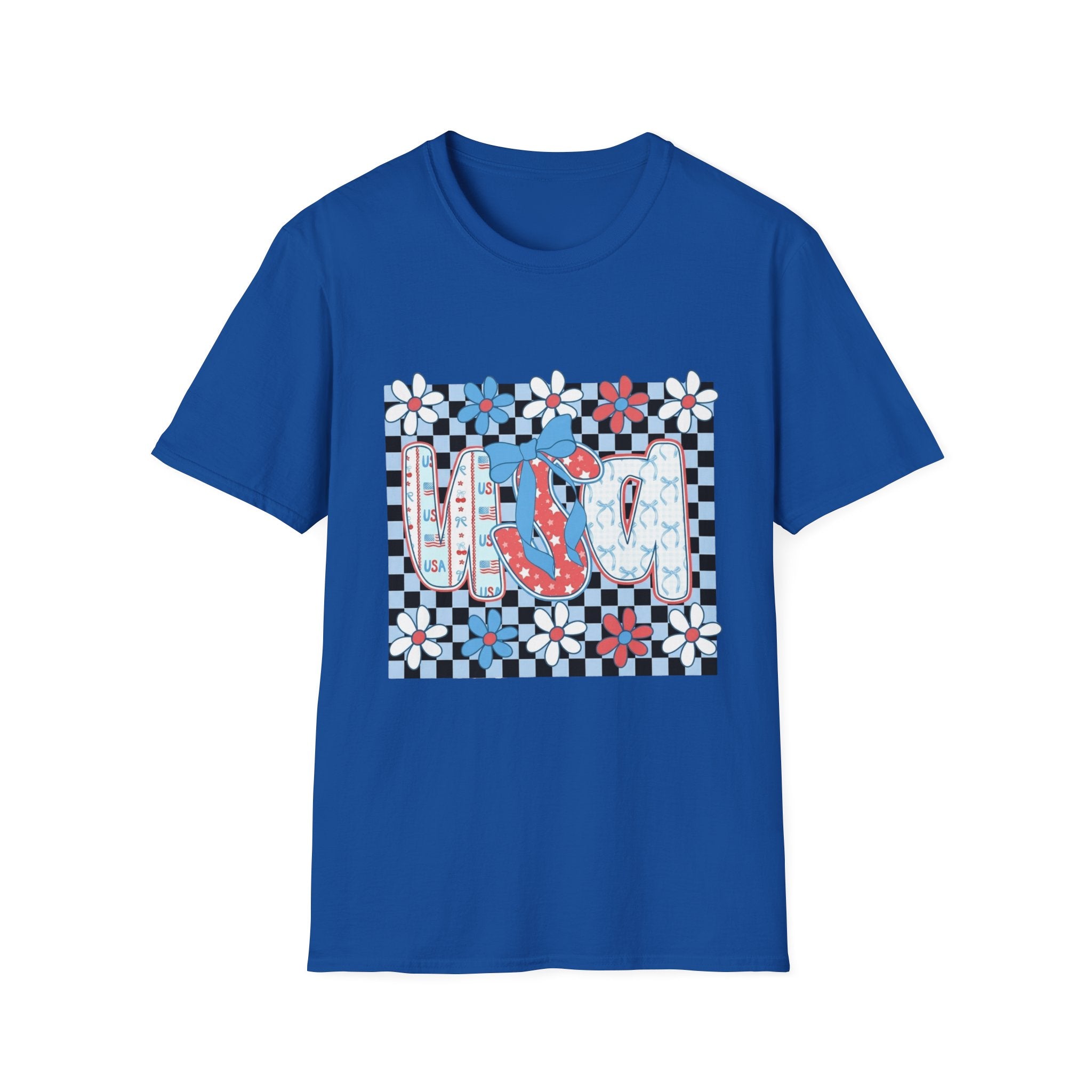 Flip Flop Summer Tee — Red Blue Floral Check Graphic T-Shirt