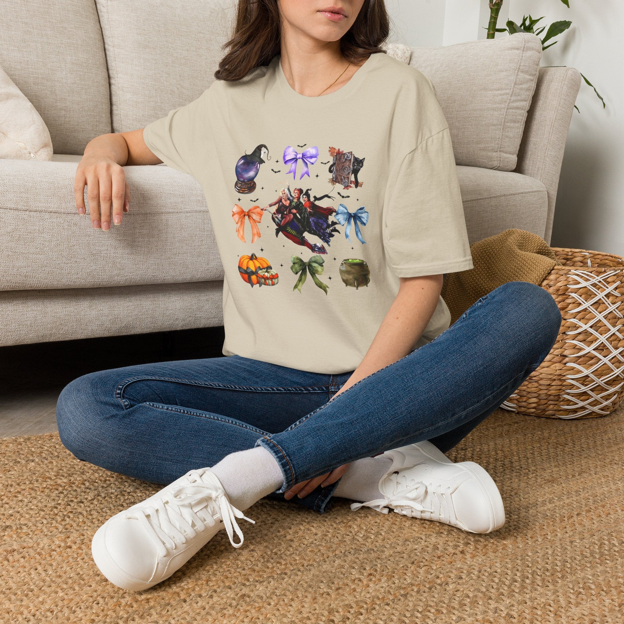 Halloween Witchy Icons T-Shirt — Cute Spells, Cats & Bows Graphic Tee